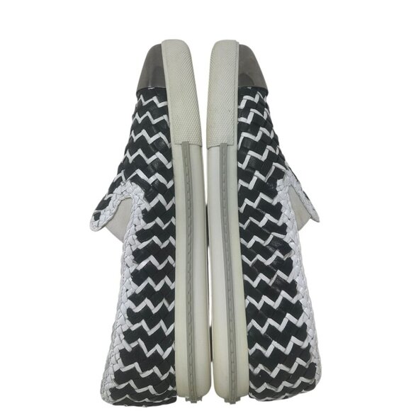 Rare Miu Miu Black & White Woven Leather Metal Cap Toe Slip On Sneakers Size 9 - Picture 8 of 14